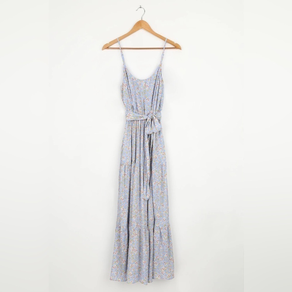 LULU’S Sunny Bliss Light Blue Floral Print Tiered Maxi  Dress - Picture 5 of 6